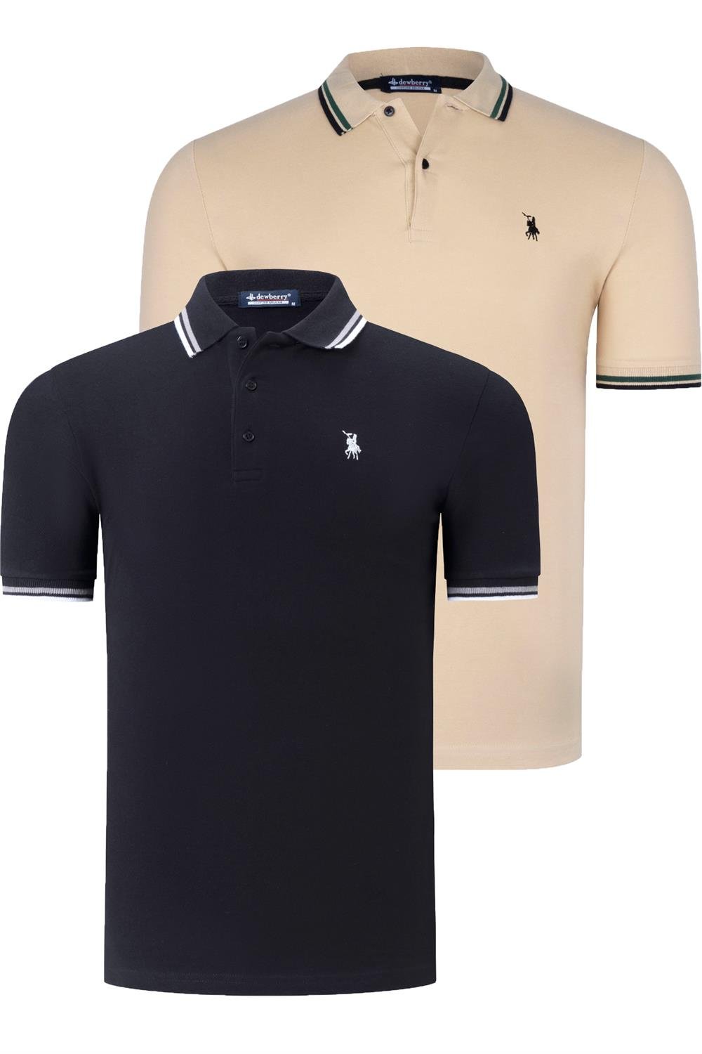 DUAL SET T8594 DEWBERRY MENS T-SHIRT-BLACK-BEIGE