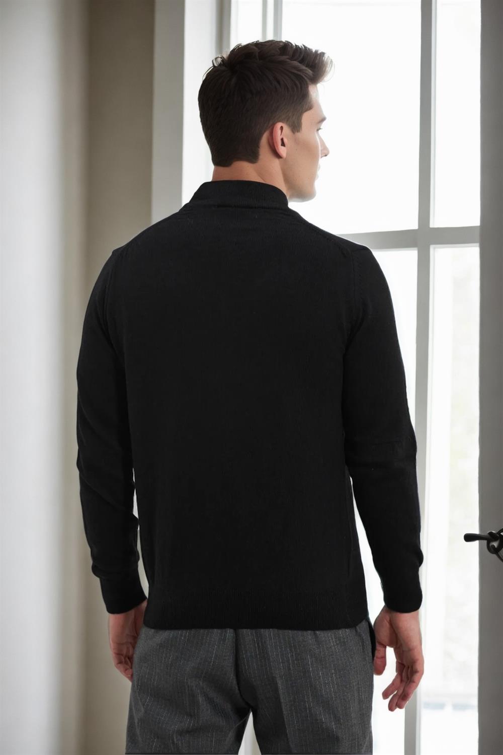 64721 Dewberry Half Turtleneck Woolen Mens Knit Sweater-BLACK