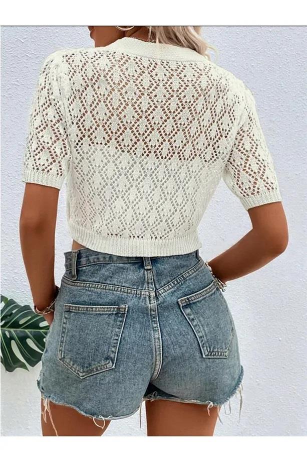 31766 Dewberry Knit Short Sleeve Cardigan-STONE