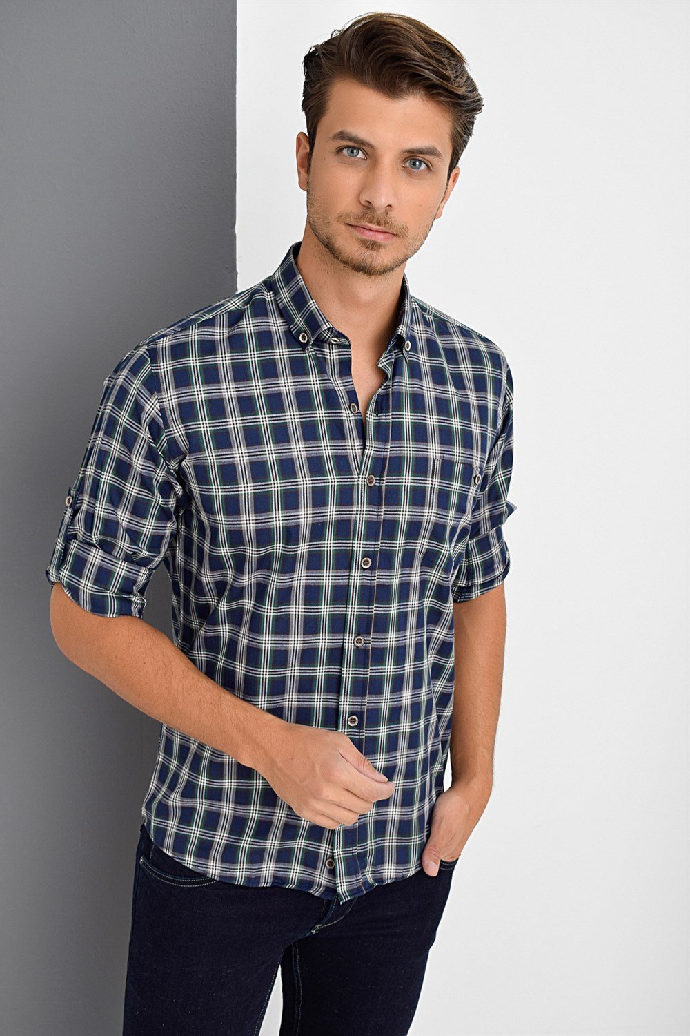G672 DEWBERRY MEN&#039;S SHIRT-NAVY-GREEN
