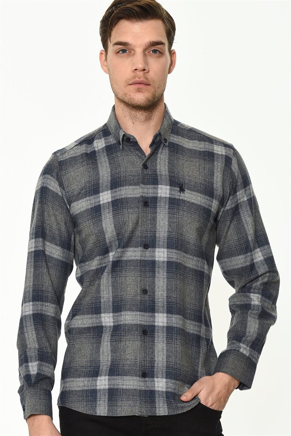 G708 DEWBERRY MEN'S SHIRT-GREY - NAVY BLUE