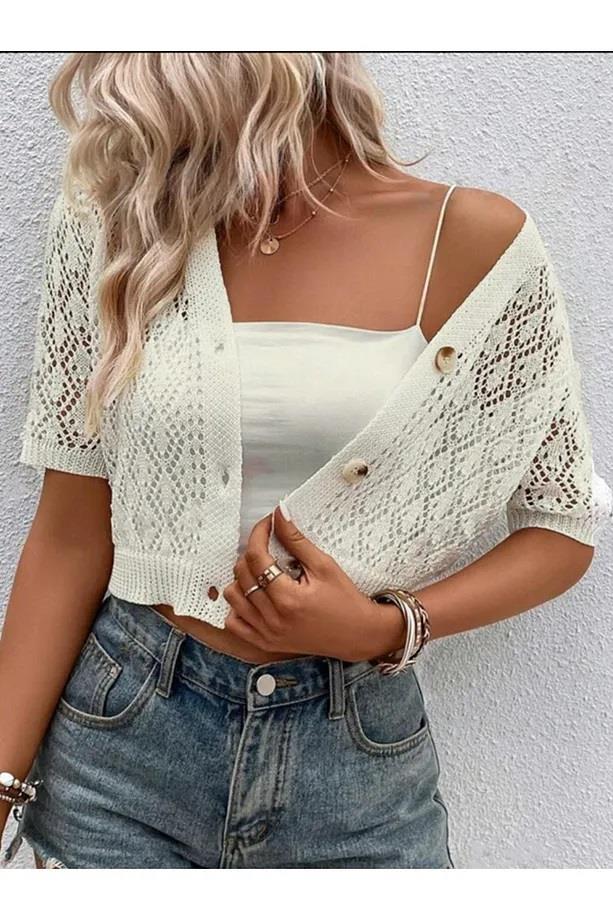 31766 Dewberry Knit Short Sleeve Cardigan-STONE