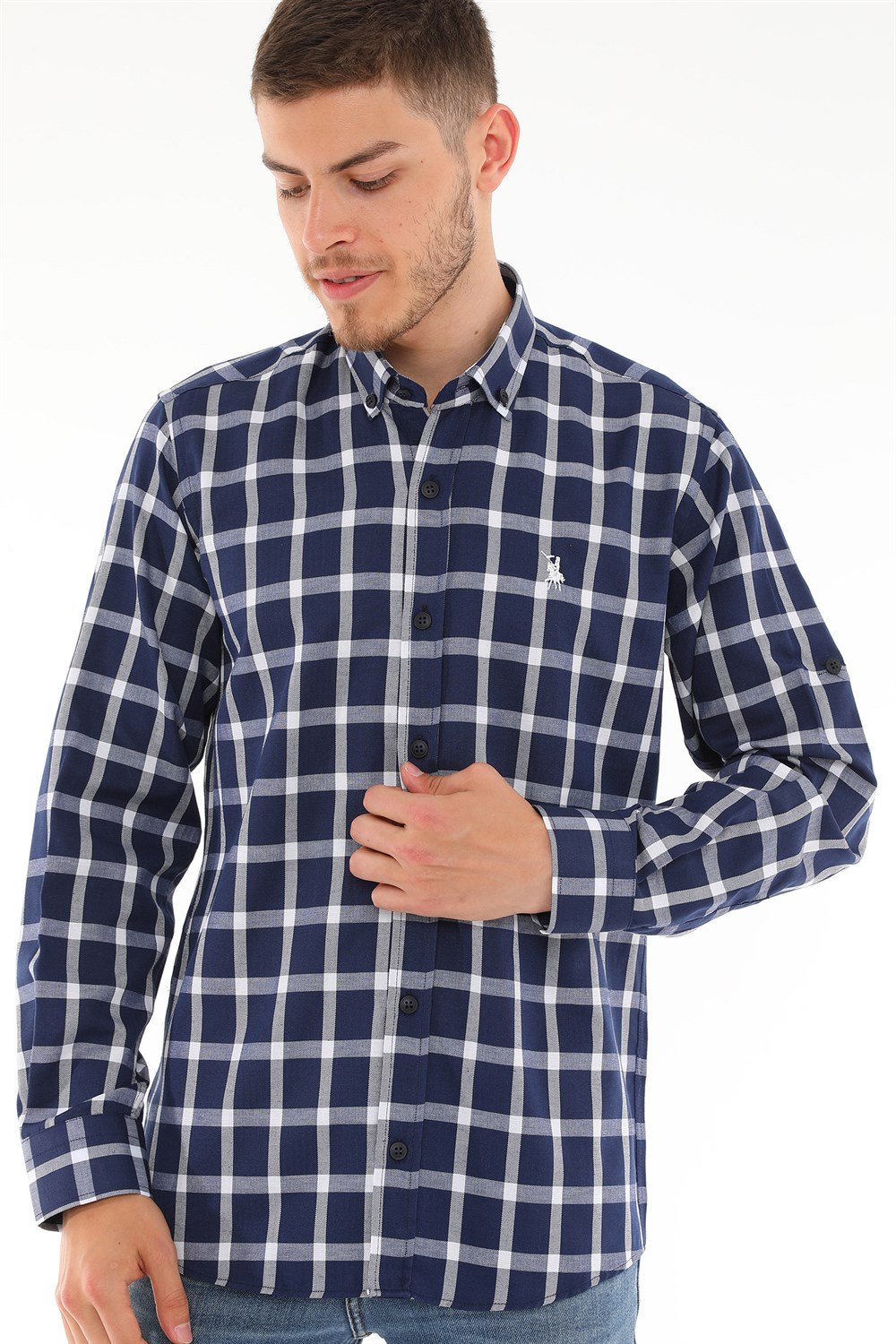 G717 DERBERRY MEN&#039;S SHIRT-NAVY - WHITE