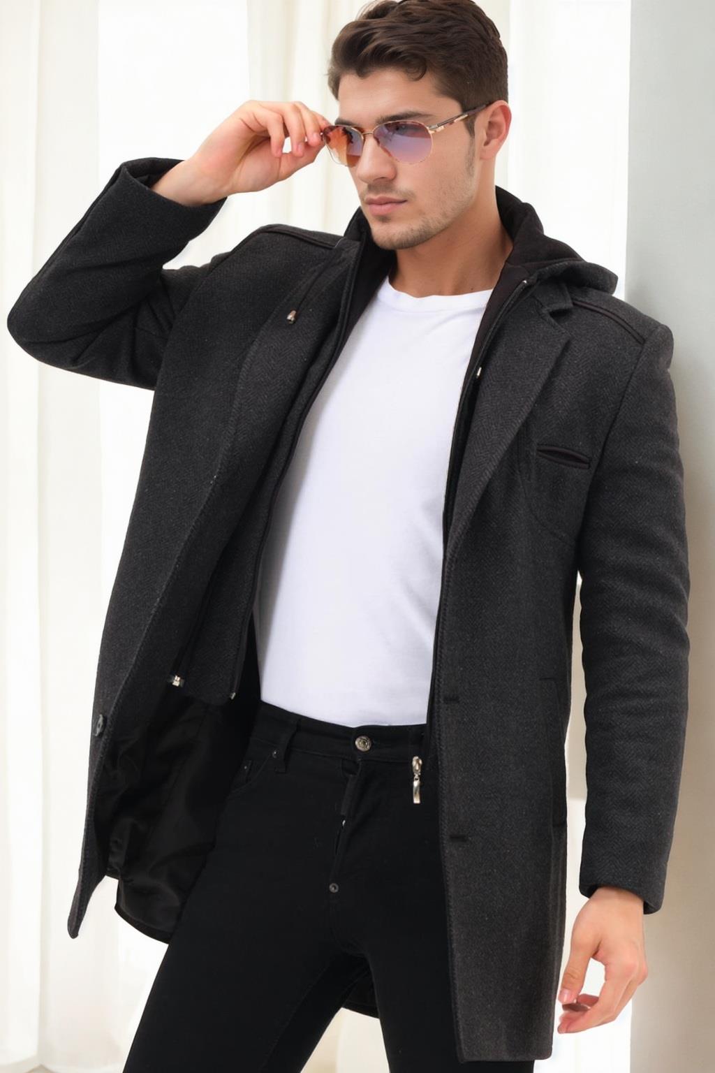 PLT9371 DEWBERRY MEN&#039;S COAT-DIAGONAL ANTHRACITE