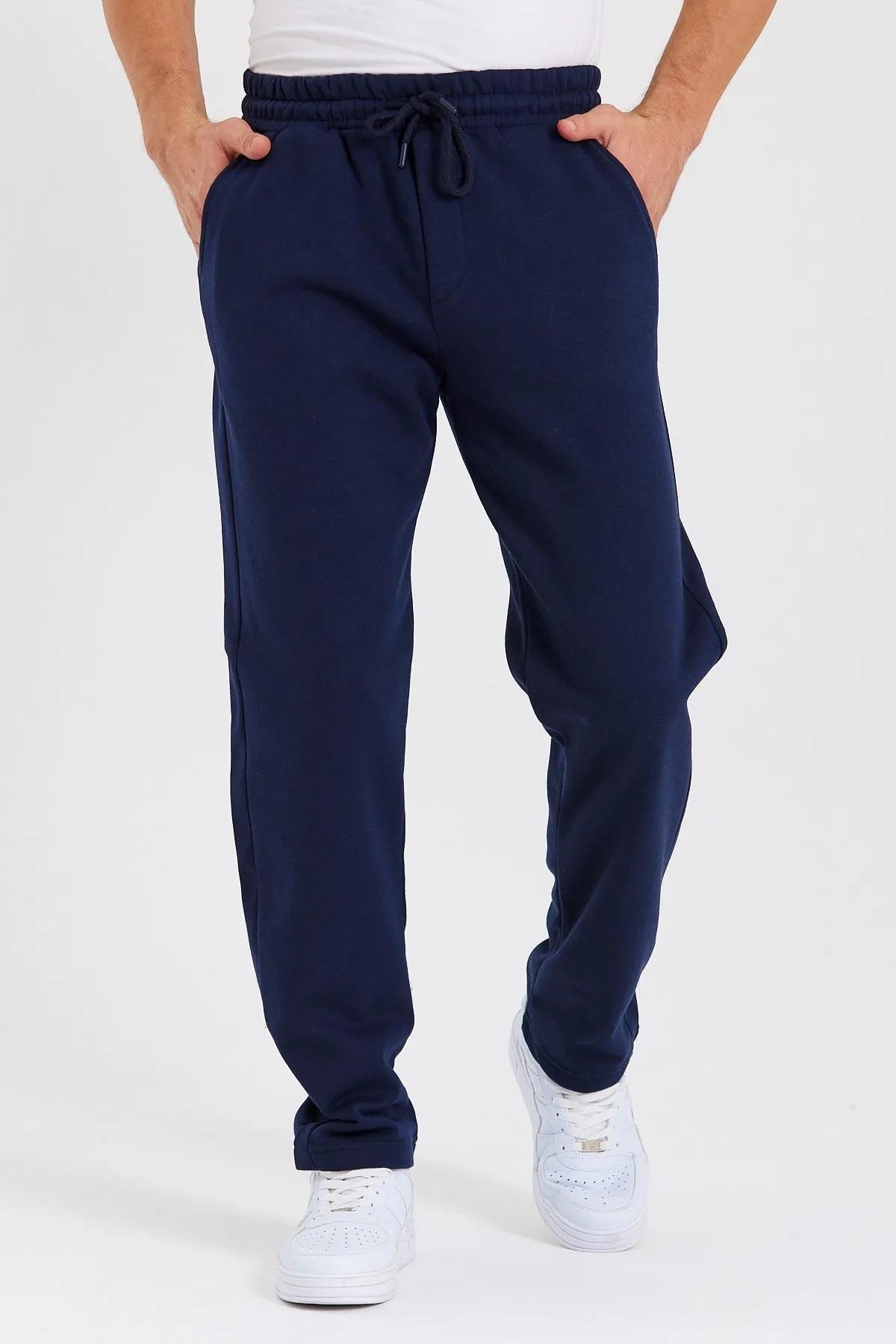 62819 Dewberry Straight Leg Back Pocket Detailed Sweatpants-NAVY BLUE