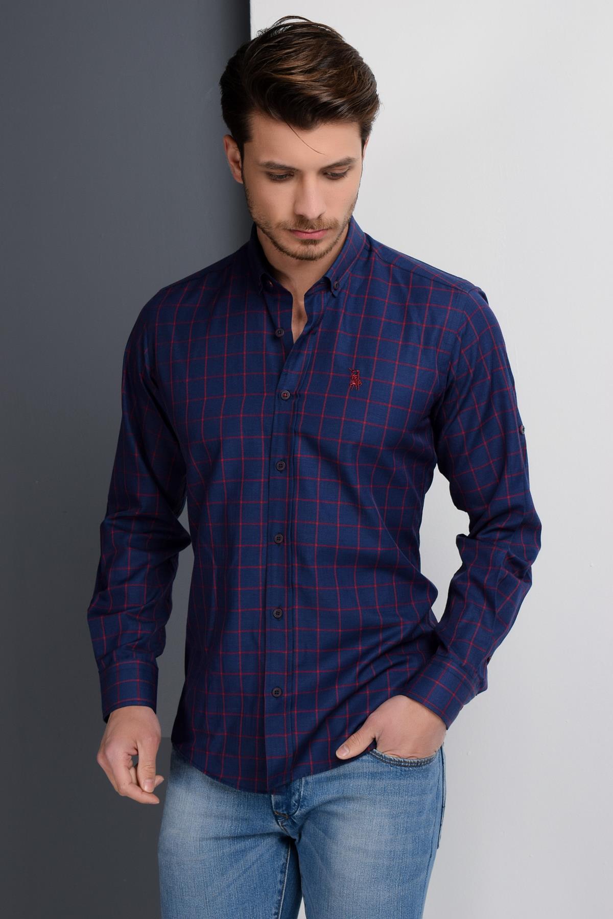 G958 DEWBERRY MEN&#039;S SHIRT-BURGUNDY-NAVY BLUE