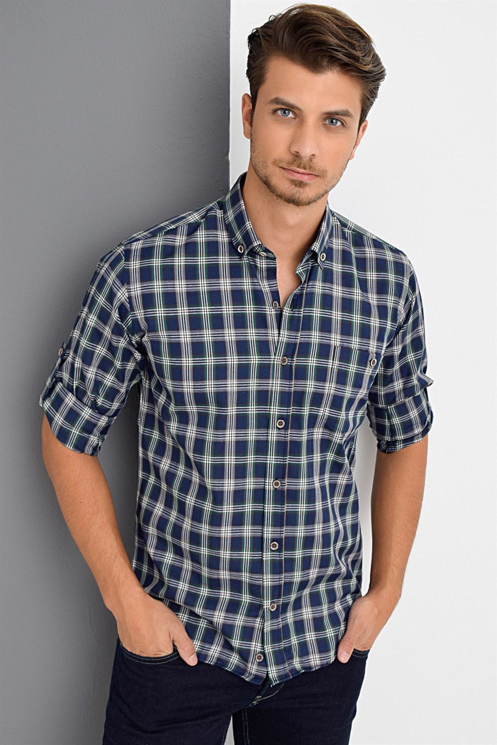 G672 DEWBERRY MEN&#039;S SHIRT-NAVY-GREEN