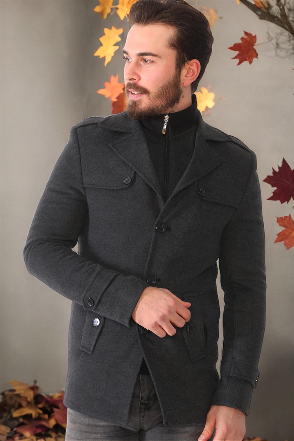 K7542 DEWBERRY MEN'S COAT-PLAIN ANTHRACITE