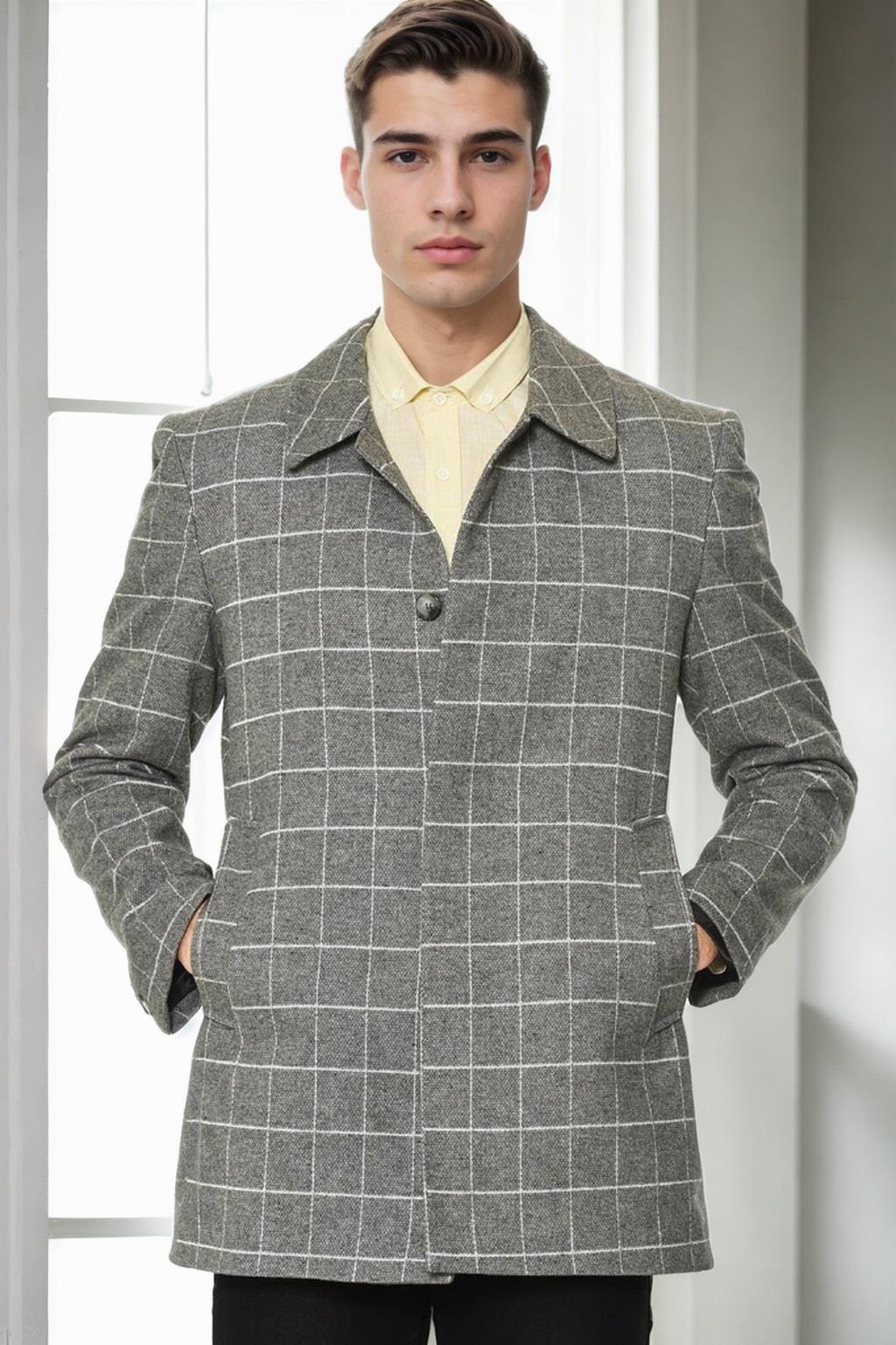 PLT9206 DEWBERRY MEN&#039;S COAT-STRAIGHT GREY