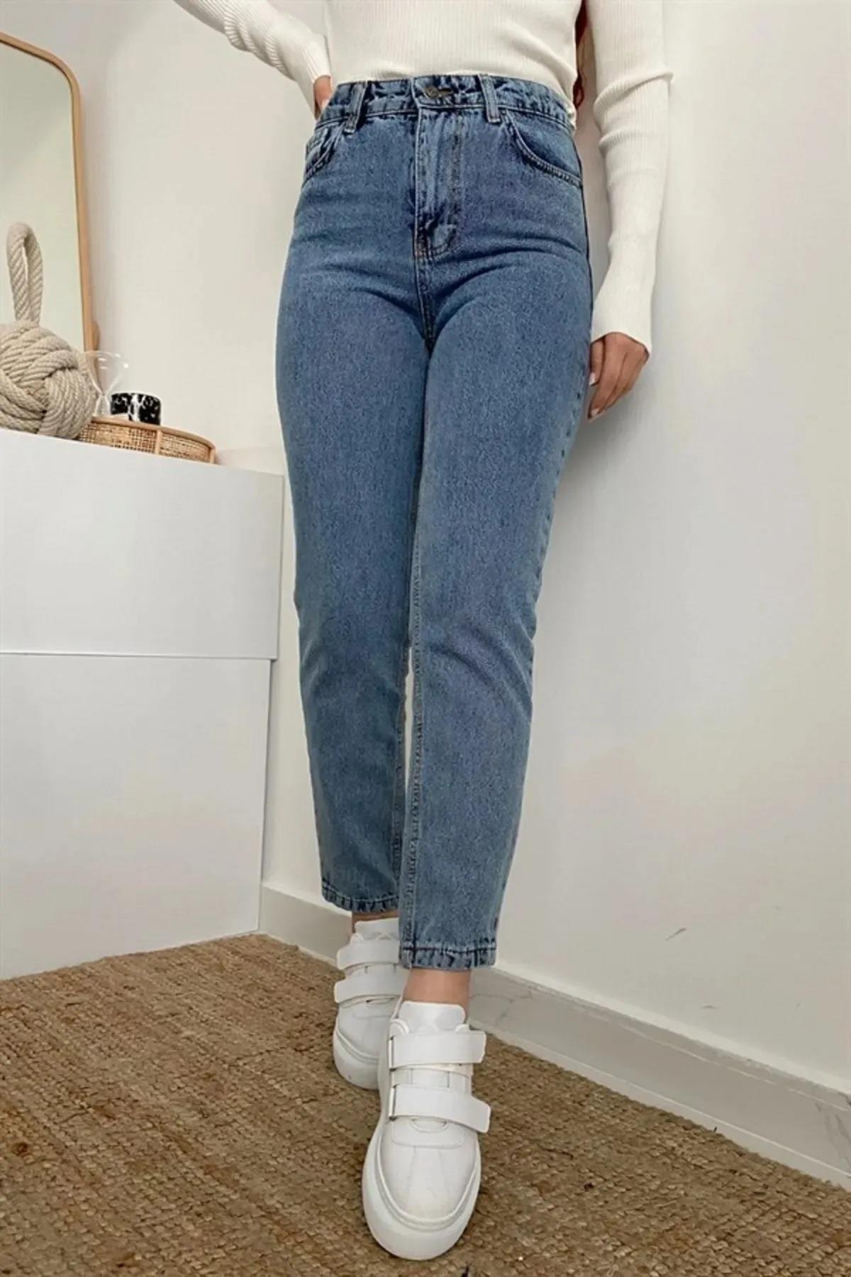14924 Dewberry Mom Jeans High Waist Detail Boyfriend Jeans-DARK BLUE