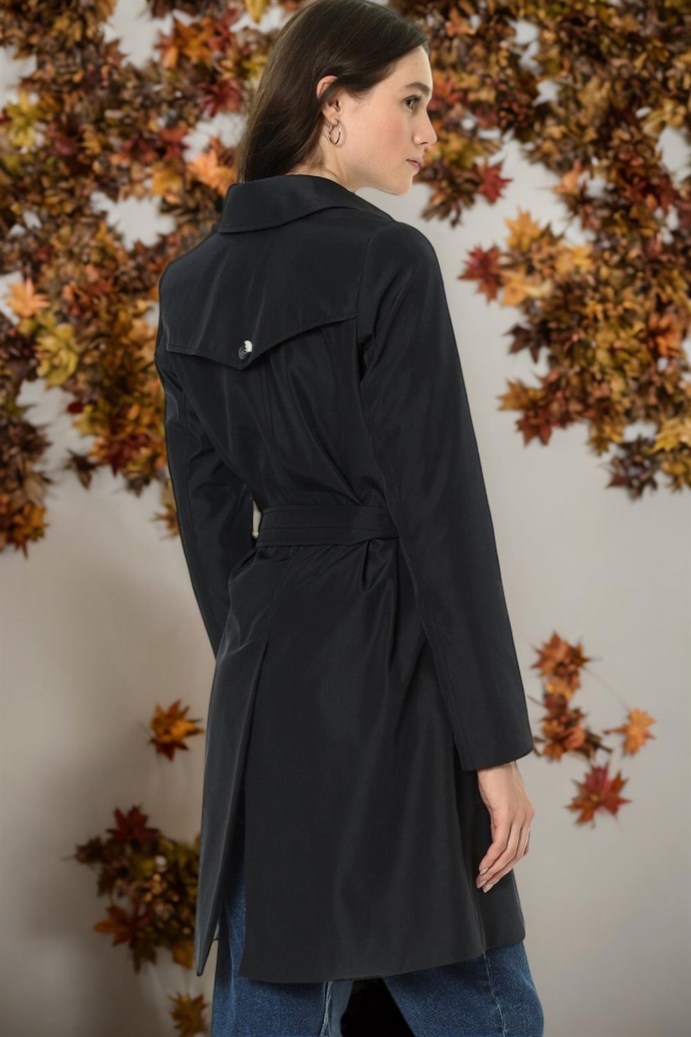 Z6642 DEWBERRY WOMEN'S TRENCH COAT-PLAIN NAVY BLUE