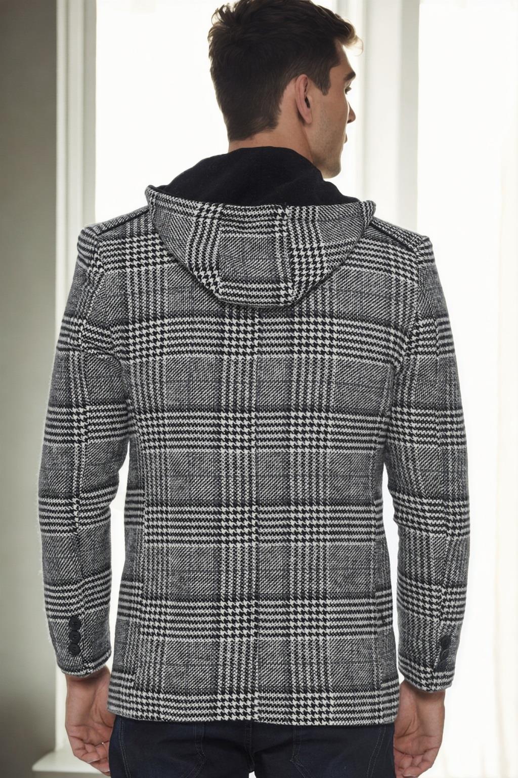 K7535 DEWBERRY MEN&#039;S COAT-PLAID BLACK-1