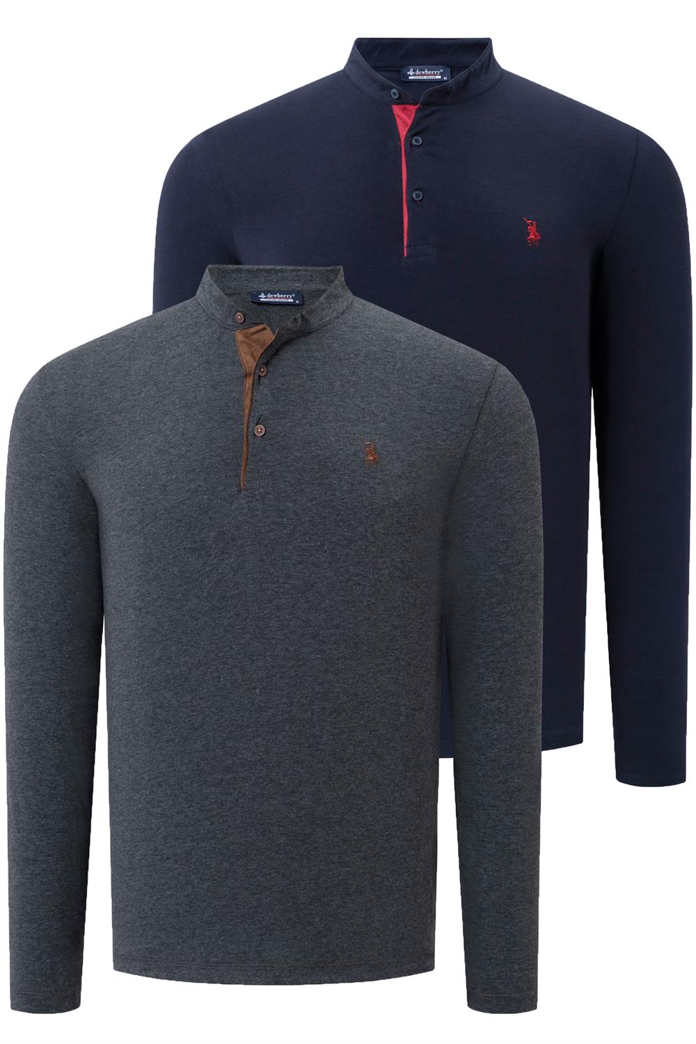 DOUBLE SET V4009 DEWBERRY MEN&#039;S SWEATSHIRT-NAVY - ANTHRACITE