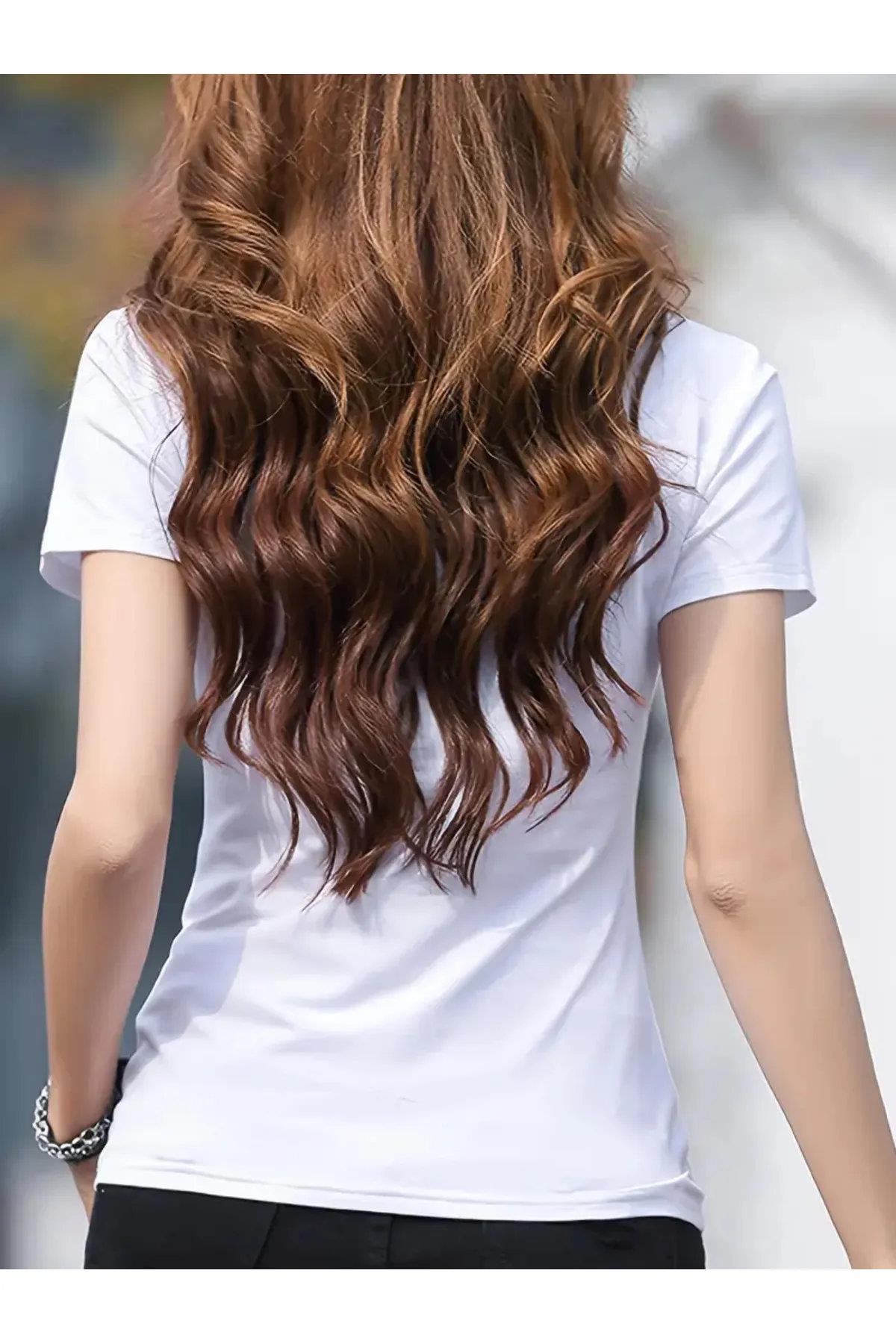 73369 Dewberry Womens Collar Detailed Lycra Flexible T-Shirt-WHITE