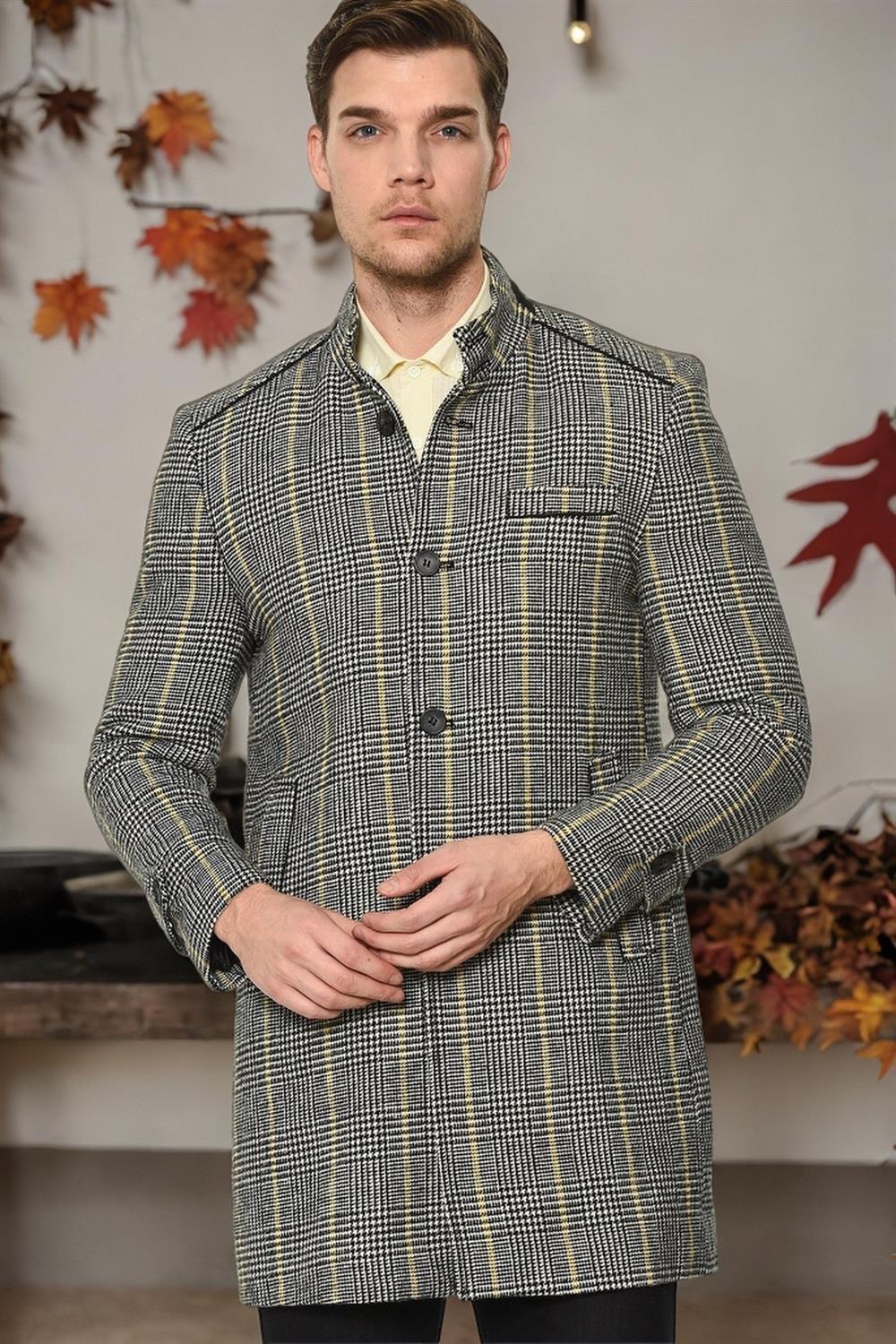 PLT8391 DEWBERRY MEN&#039;S COAT-PLAID GREY