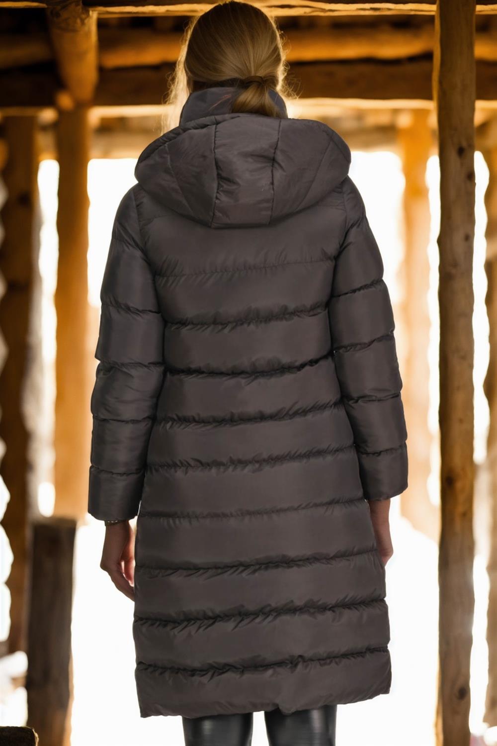 Z6719 DEWBERRY WOMEN'S COAT-LIGHT BLACK