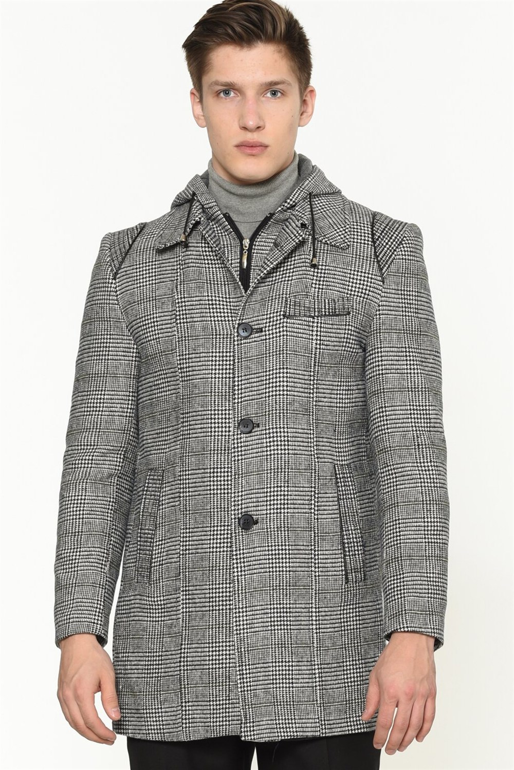PLT8335 DEWBERRY MEN&#039;S COAT-PLAID GREY