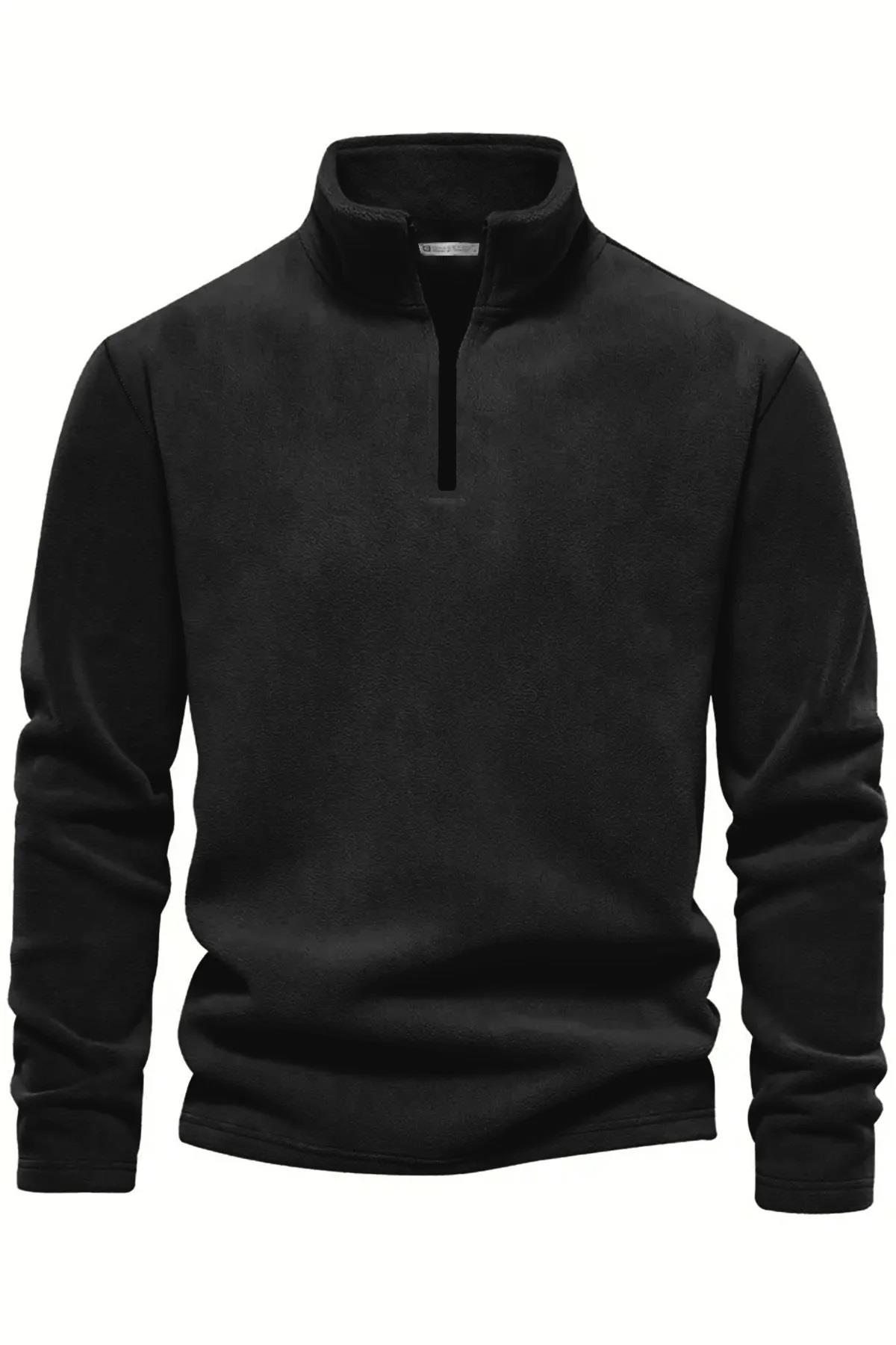 49143 Dewberry Half Zipper Stand Collar Mens Fleece-BLACK