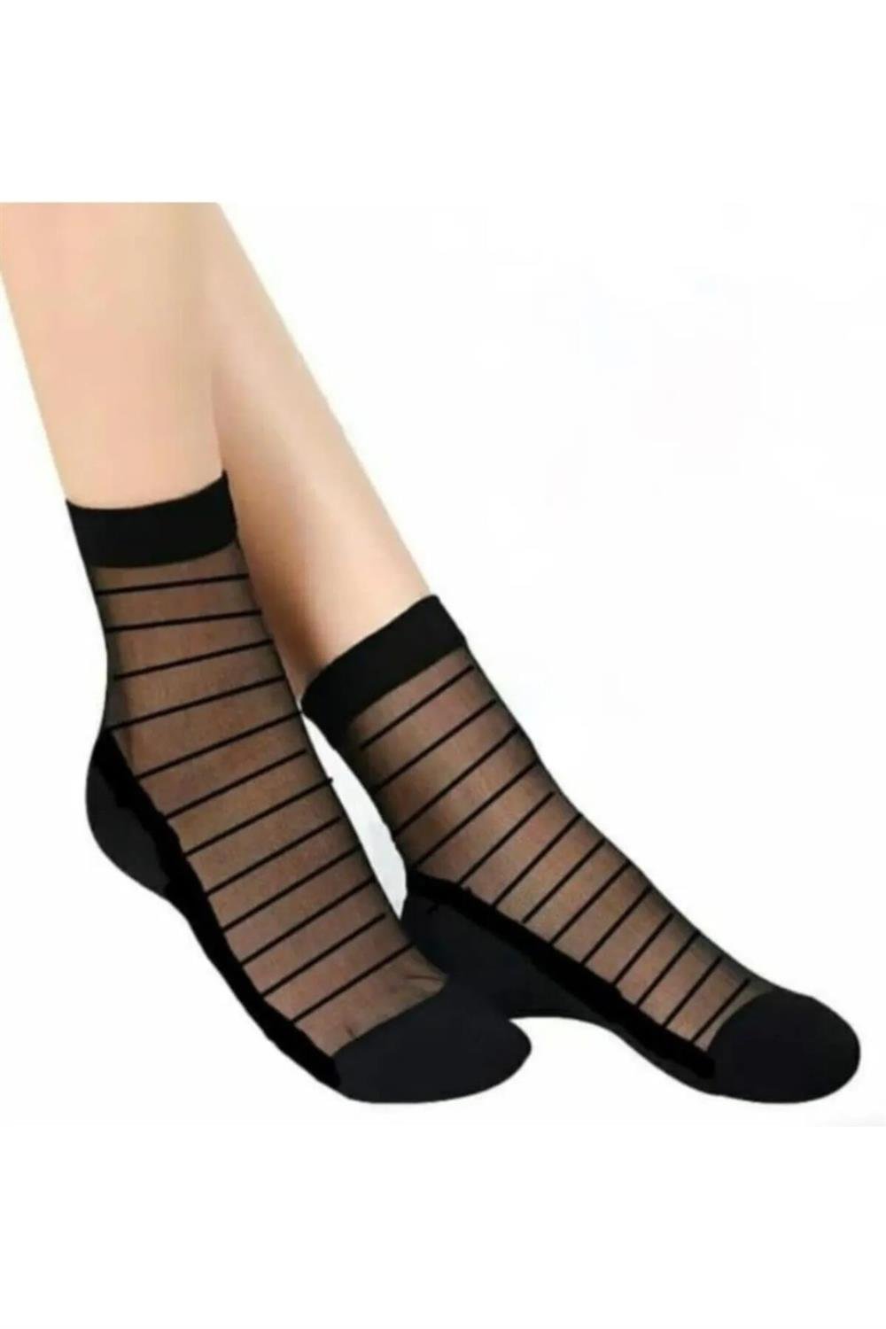 14223 Dewberry Patterned Tulle Women Socks 6 Pack-BLACK