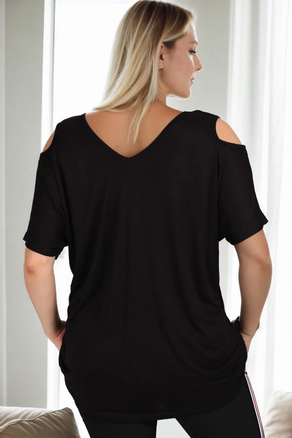 99554 Dewberry Short Sleeve Womens Blouse-BLACK