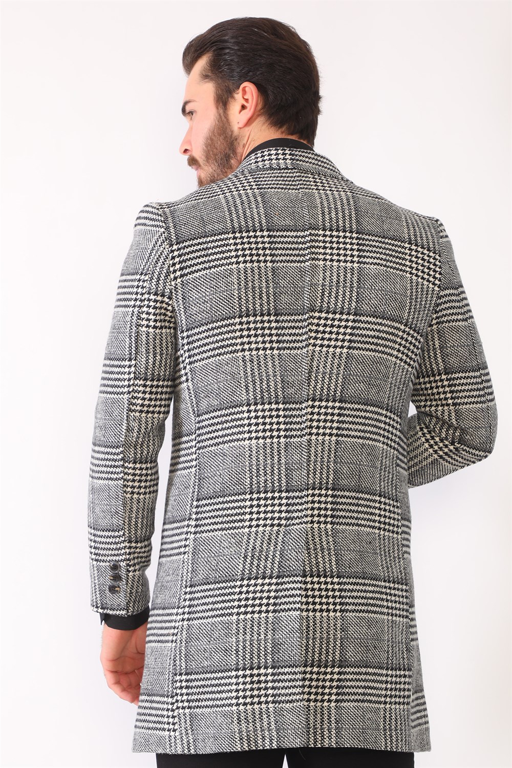 PLT8398 DEWBERRY MEN'S COAT-PLAID-BLACK