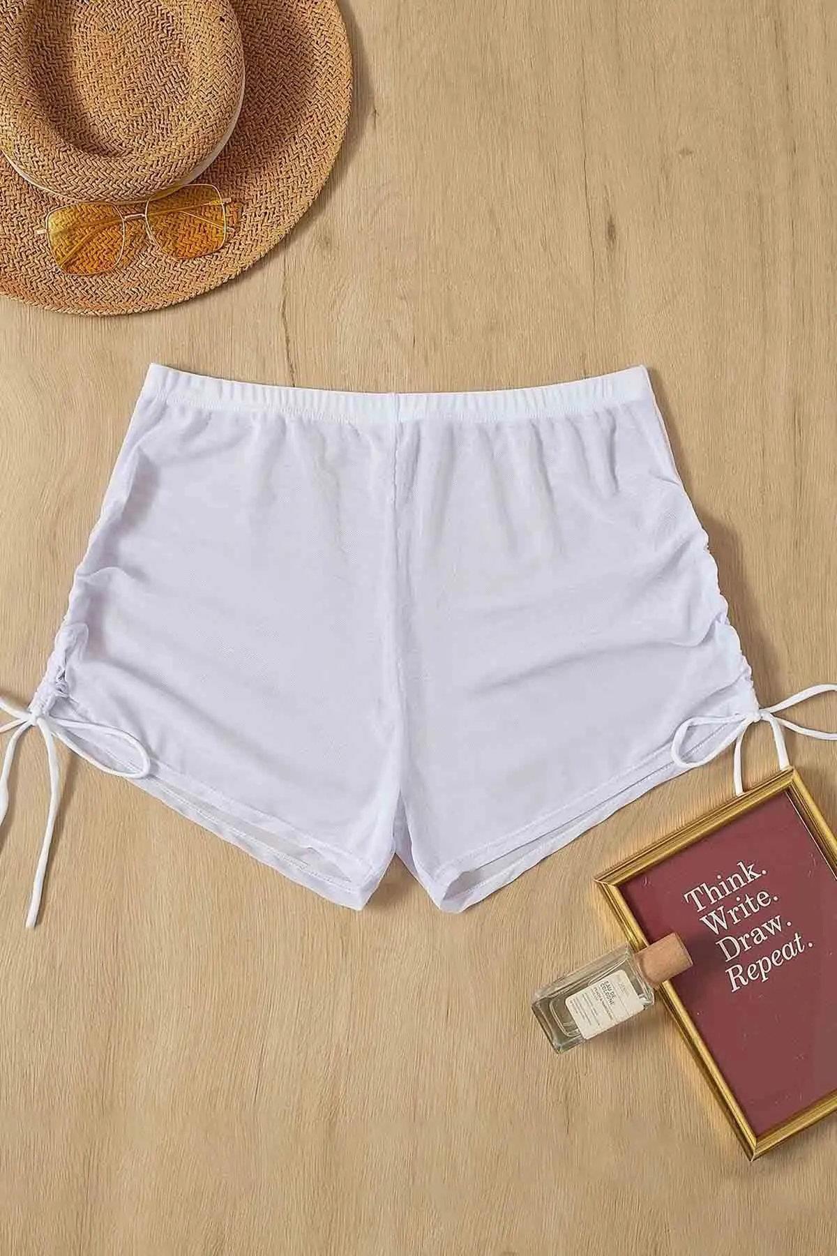 19529 Dewberry Tulle Beach Shorts Pareo-WHITE