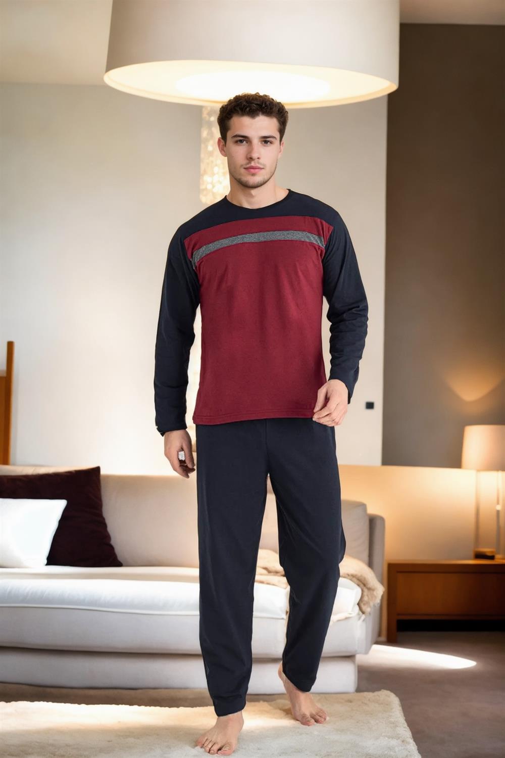 J2452 Dewberry Mens Long Sleeve Pjyama Set-BORDEAUX