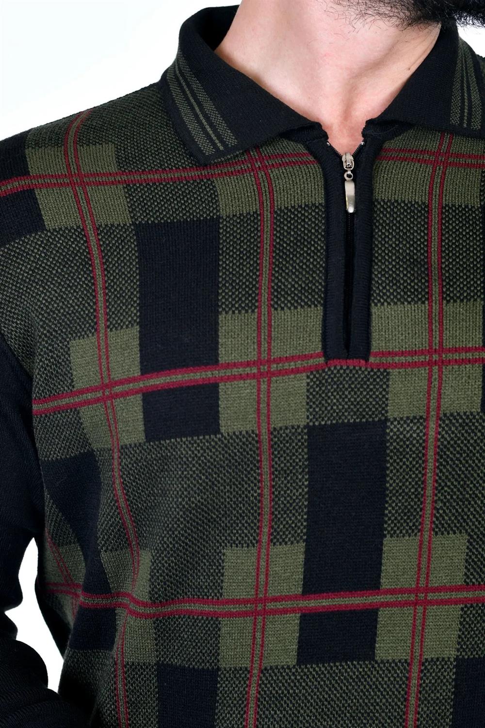 29496 Dewberry Zippered Polo Neck Mens Sweater-BLACK