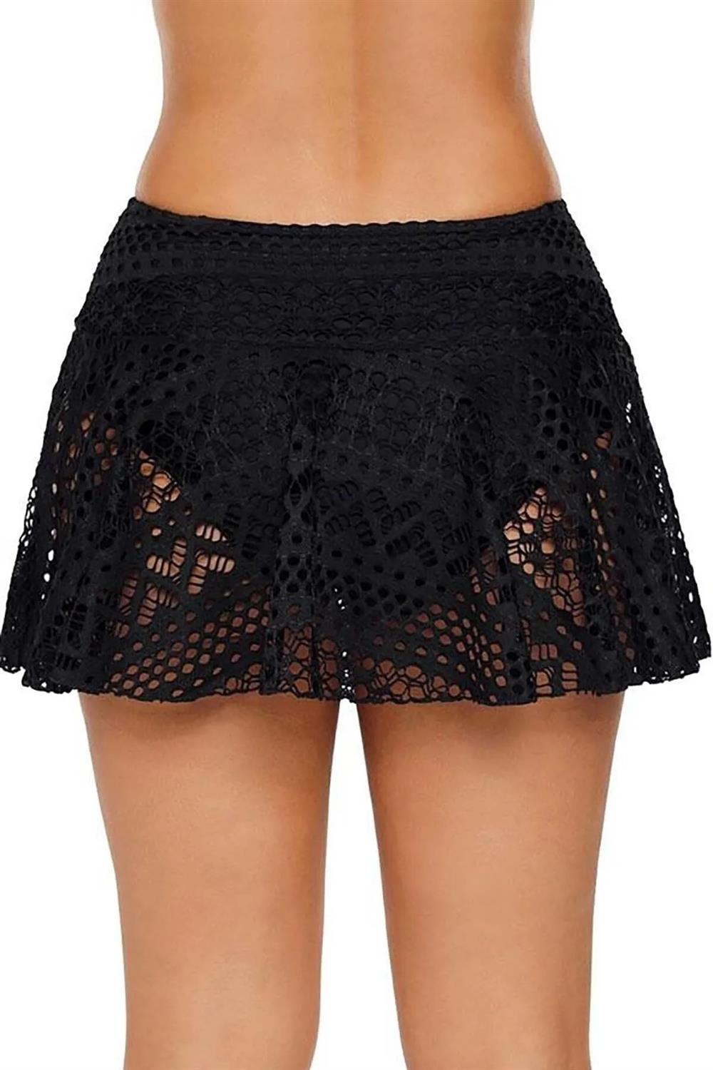 85394 Dewberry Lace Skirt Bikini Bottom-BLACK