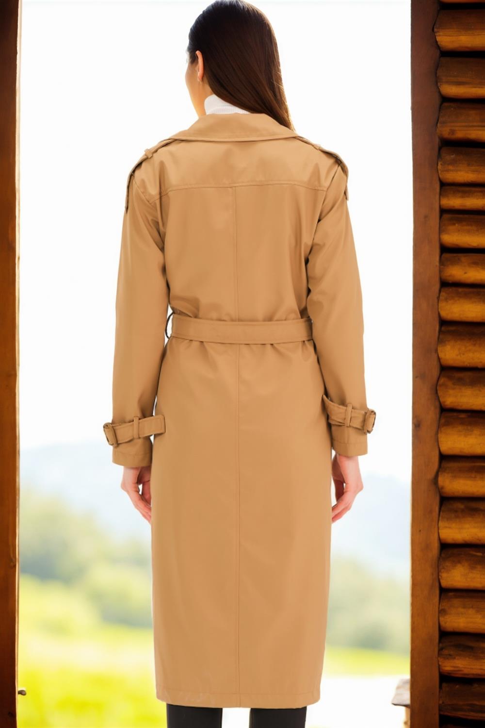 Z6737 DEWBERRY WOMEN'S TRENCH COAT-DARK CAMEL