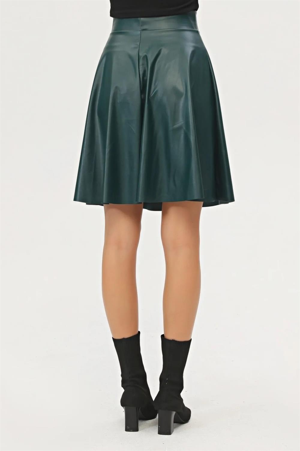88854 Dewberry Flared Faux Leather Skirt-PETROL