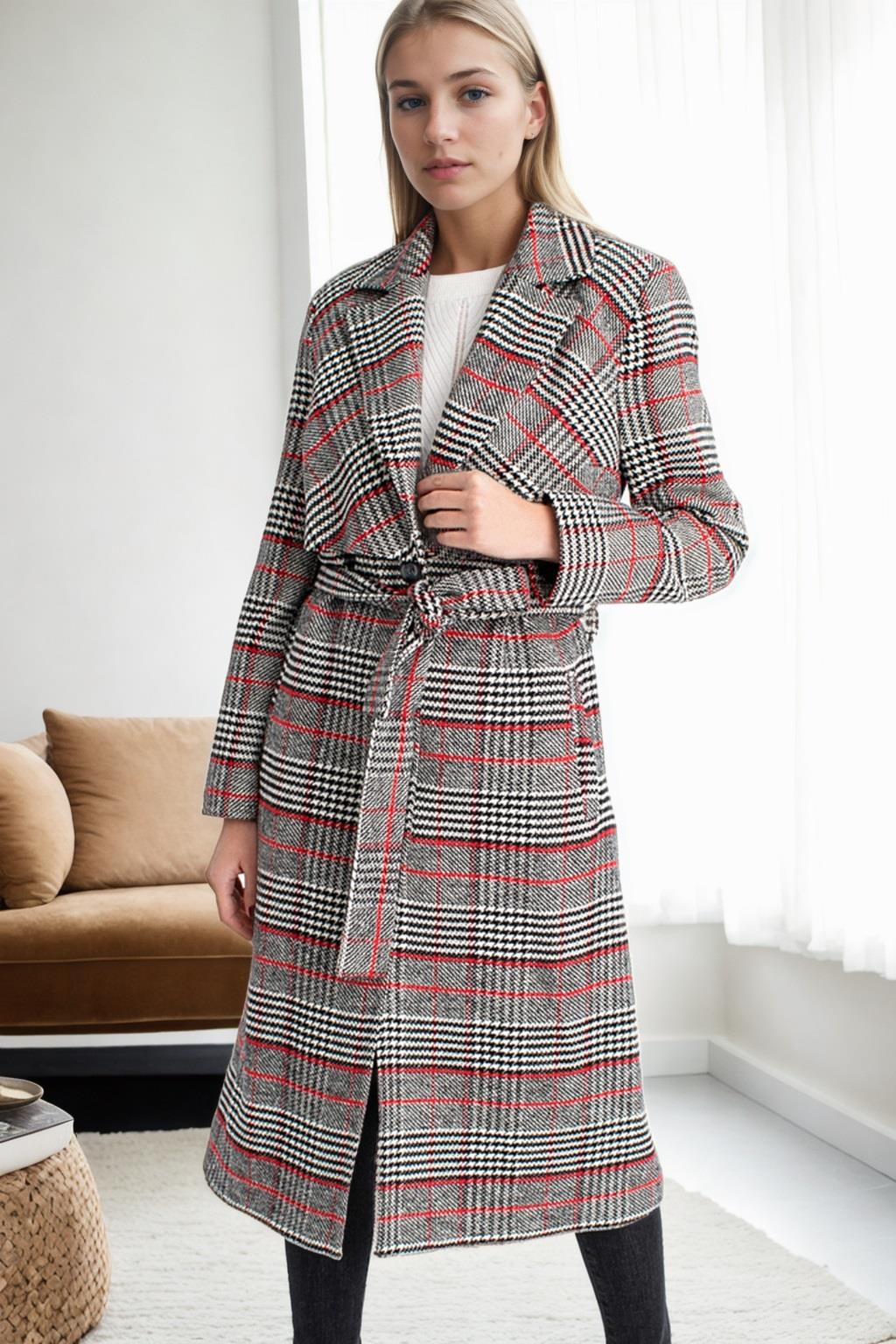Z6622 DEWBERRY PLAID WOMEN'S COAT-PLAID 1