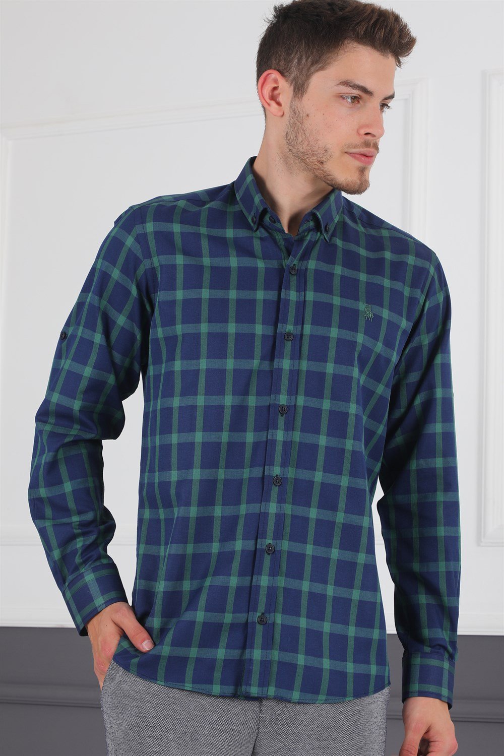G717 DERBERRY MEN'S SHIRT-NAVY-GREEN