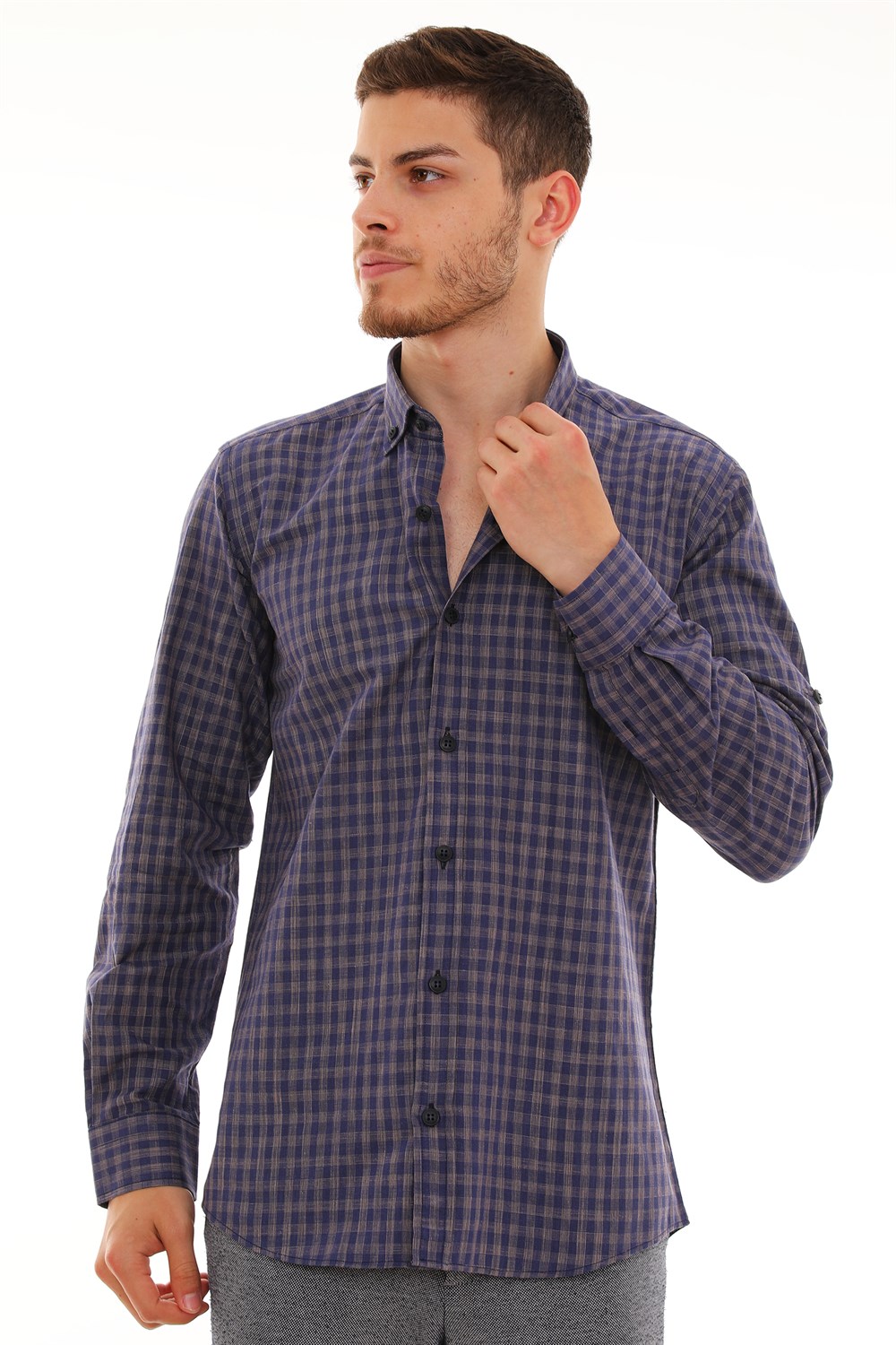 G724 DEWBERRY MEN'S SHIRT-NAVY-BROWN