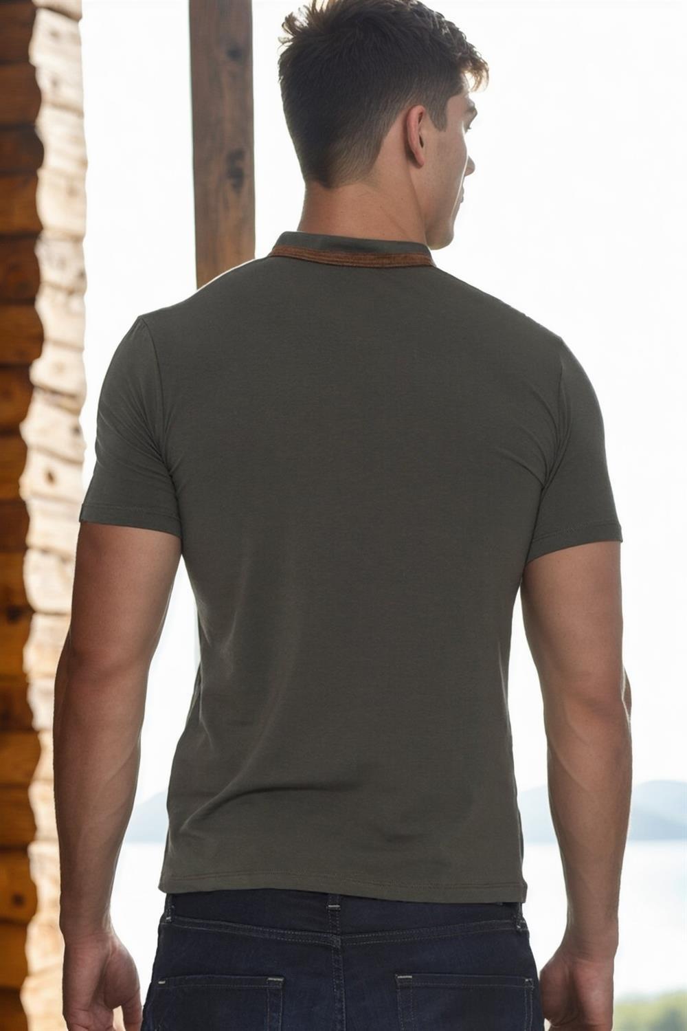 T9571 DEWBERRY MEN'S ZIPPERED T-SHIRT-KHAKI