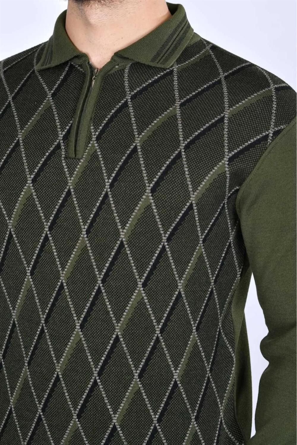 29477 Dewberry Zippered Polo Collar Mens Sweater-Khaki