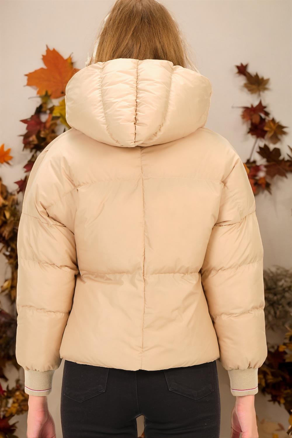 Z6650 DEWBERRY LADIES' PUFFER COAT-DARK BEIGE
