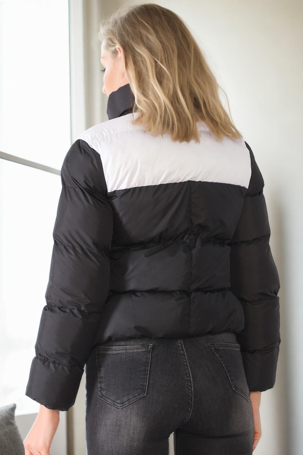 Z6649 DEWBERRY WOMEN'S COAT-BLACK-WHITE-2