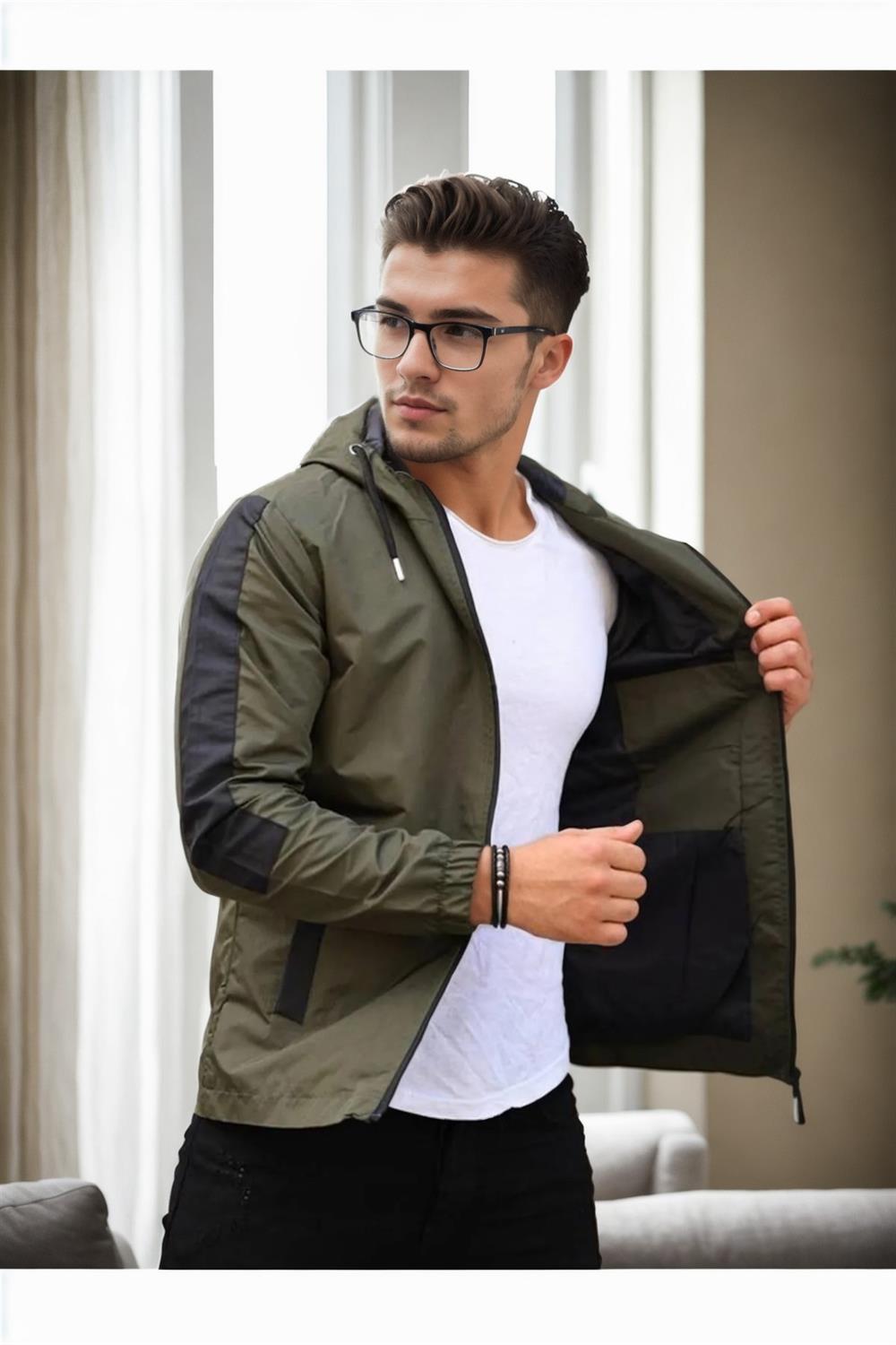 84690 Dewberry Seasonal Mens Jacket-KHAKI-BLACK