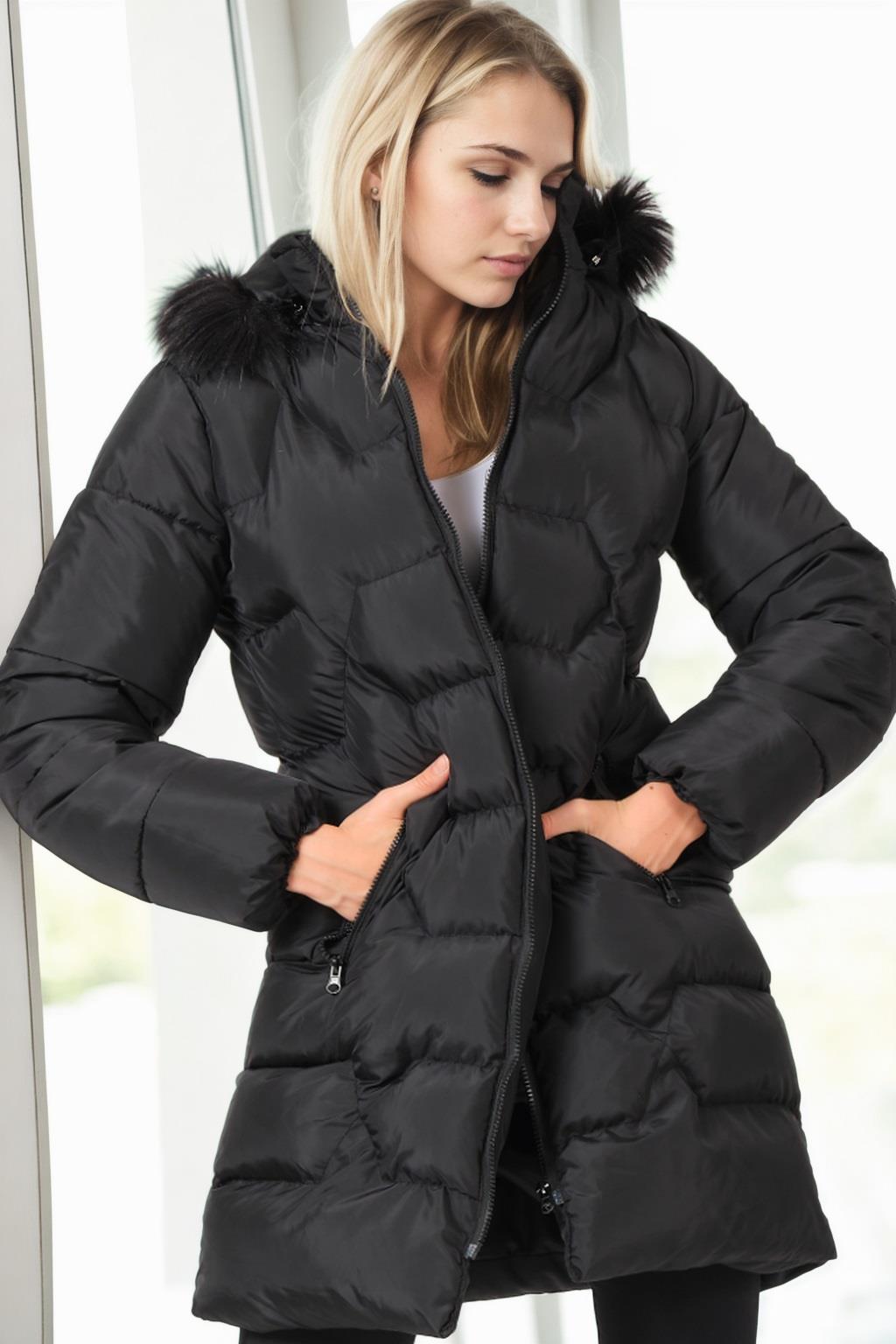 Z6760 DEWBERRY WOMEN'S COAT-PLAIN BLACK