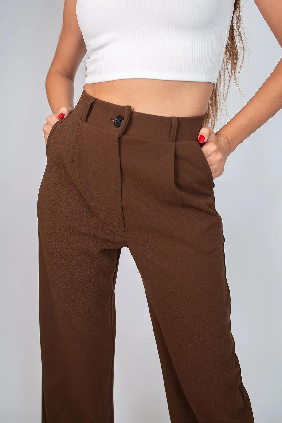 60948 Dewberry Oversize Women Trousers-COFFEE