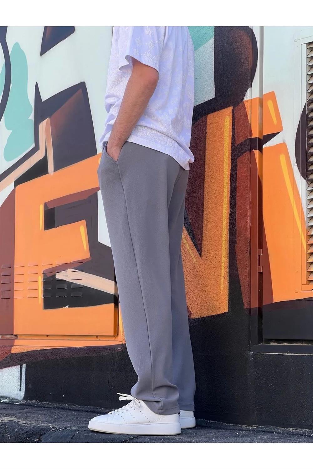 63521 Dewberry Elastic Waist Mens Baggy Pants-GREY