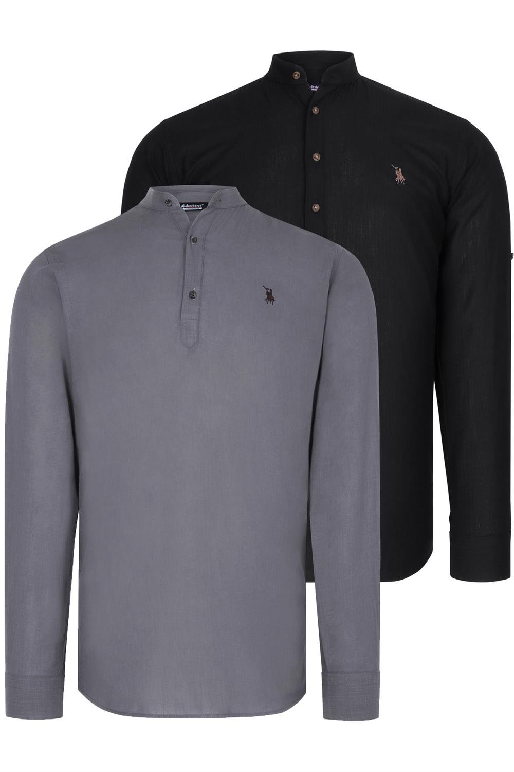 DOUBLE SET G783 DEWBERRY JUDGE COLLAR SHIRT-BLACK-ANTHRACITE