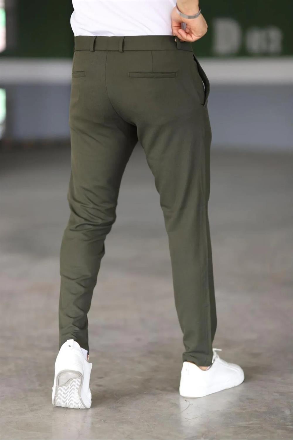 47676 Dewberry Italian Cut Elastic Fabric Mens Trousers-Khaki