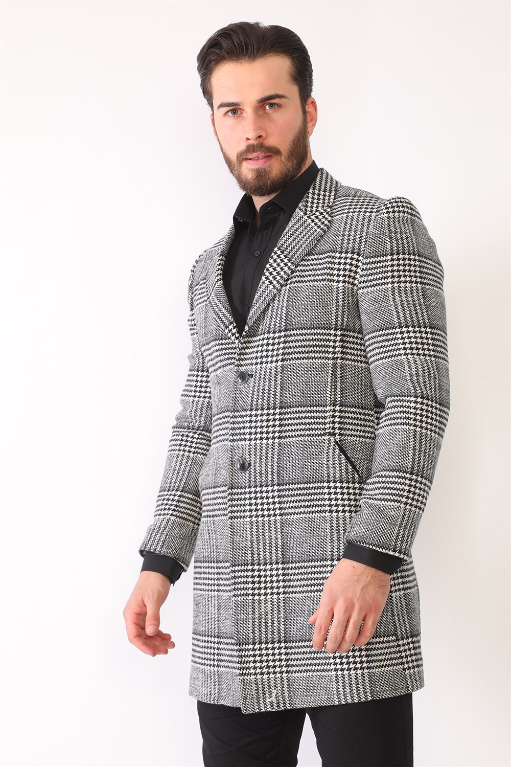 PLT8398 DEWBERRY MEN'S COAT-PLAID-BLACK