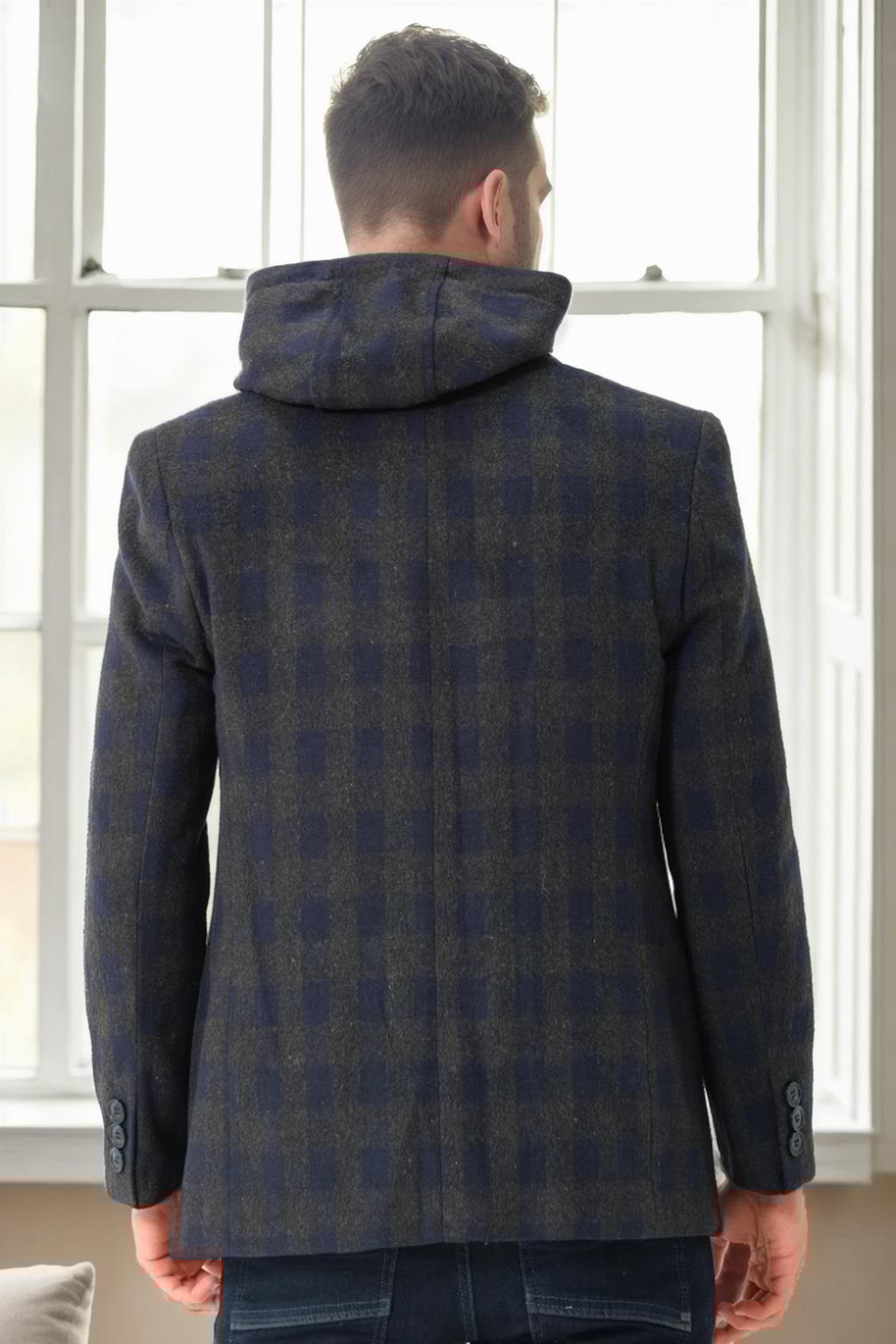 K9532 DEWBERRY MEN&#039;S COAT-PLAID-NAVY BLUE