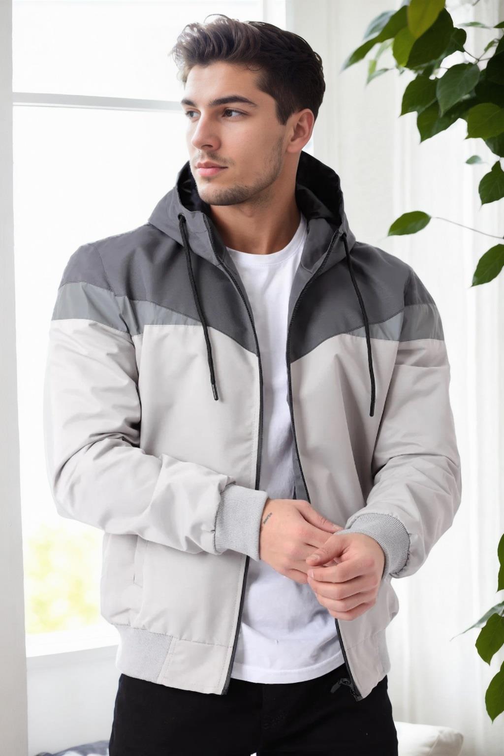 36136 Dewberry Triangle Piece Hooded Seasonal Mens Coat-LIGHT GREY