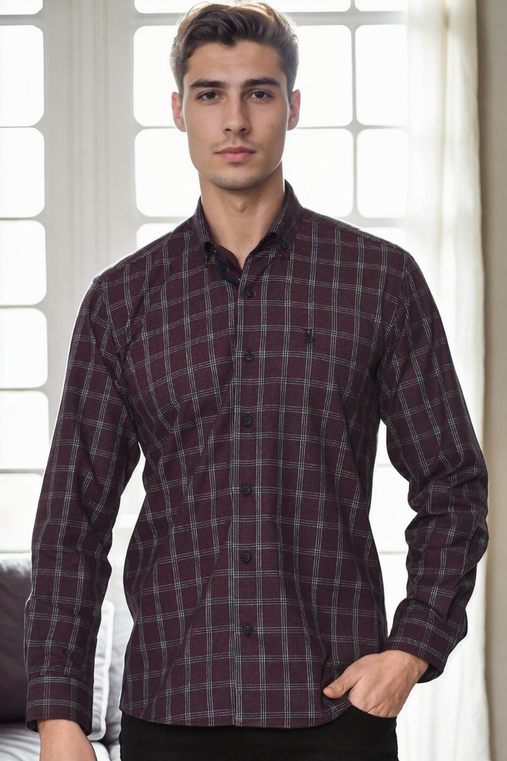 G711 DEWBERRY MEN&#039;S SHIRT-BURGUNDY-1