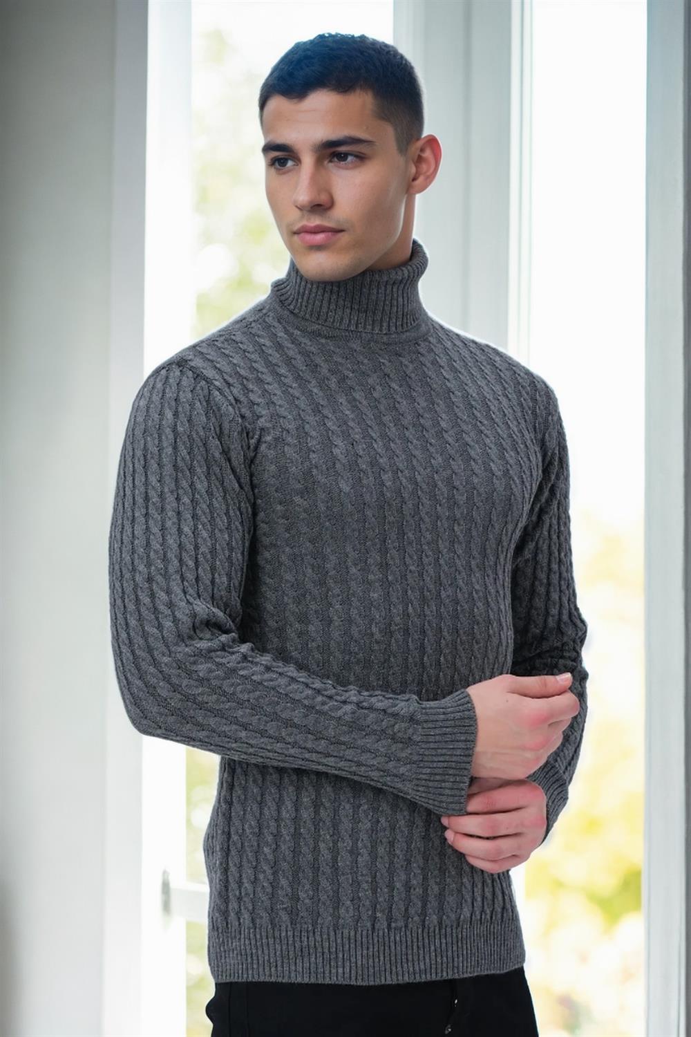 19295 Dewberry Turtleneck Mens Sweater-DARK GREY