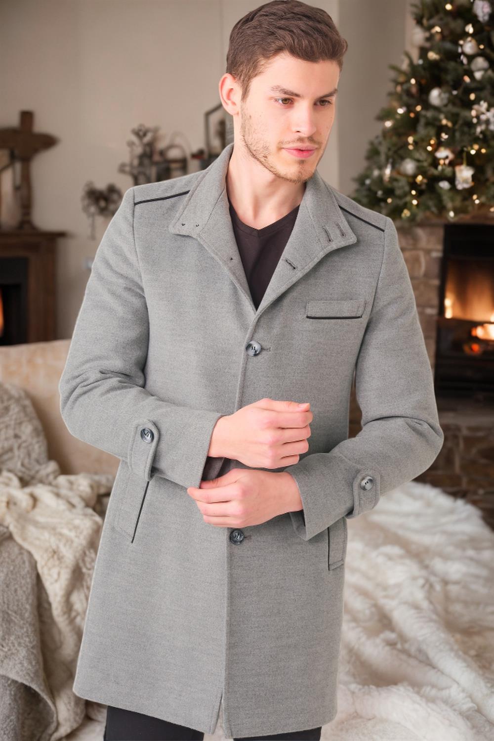 PLT8391 DEWBERRY MENS COAT-STRAIGHT GREY
